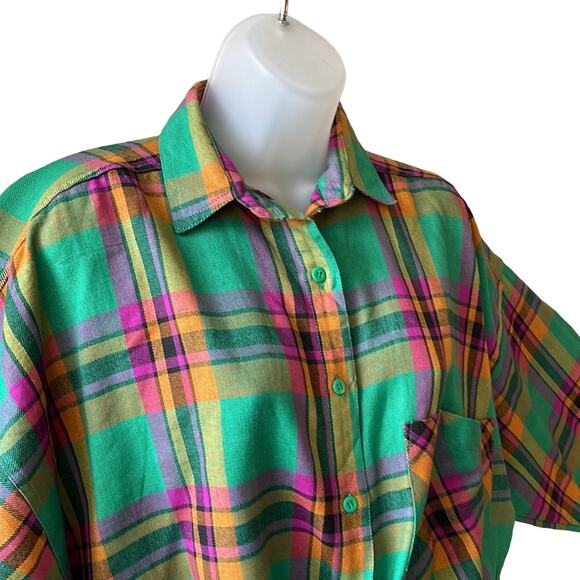 VINTAGE 1980’s Dead Stock Pinot Noìr Oversized Plaid Blouse Size Small - Picture 3 of 7